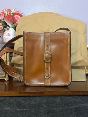 Patricia Nash Cognac Leather Crossbody with Brass Buckle